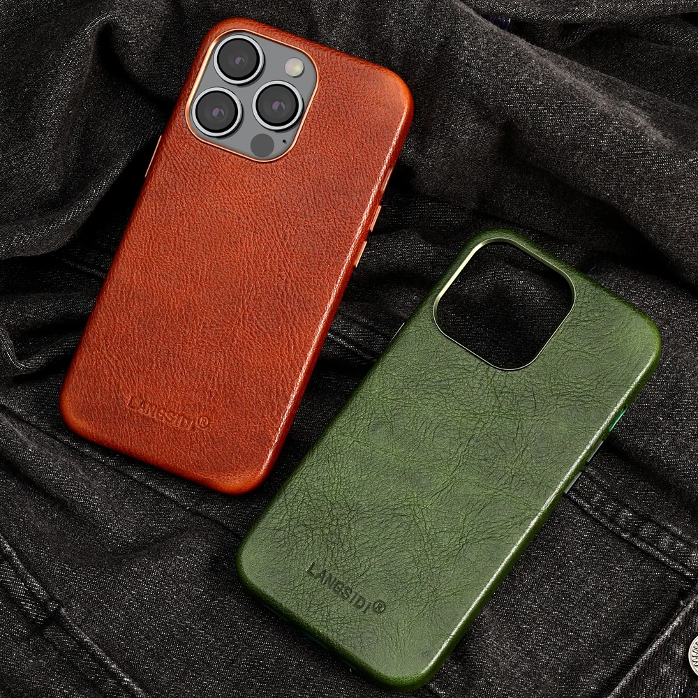 Чехол из натуральной кожи для телефона Magsafe iPhone 14 13 Pro Max Plus Mini с магнитной