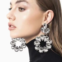 handmade rhinestone big water drop flower geometric dangle earrings for women luxury crystal round pendant drop earrings jewelry