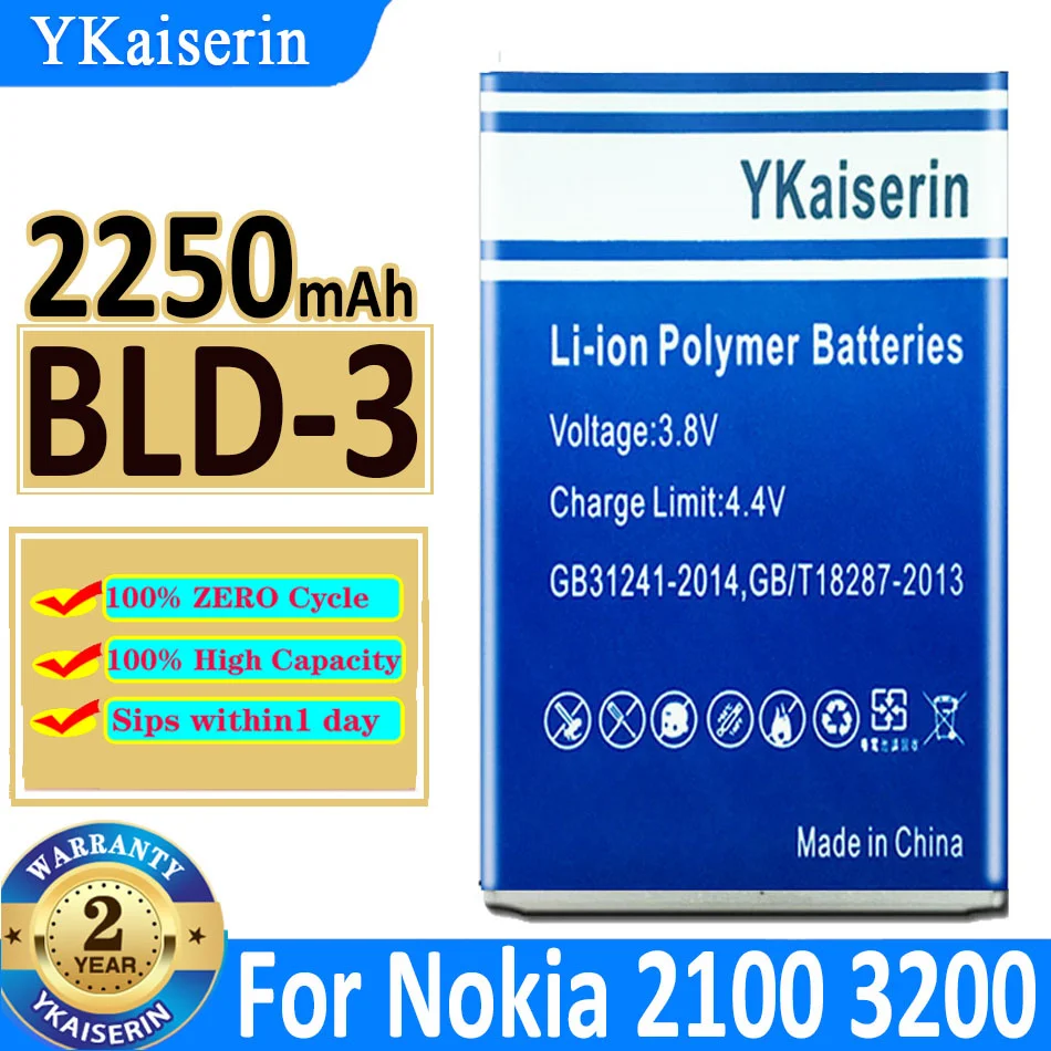 Аккумулятор ykaisсеребрин на 2250 мАч для Nokia 7210 3300 2100 6220 6200 6610 I6260 6610i 7250i BLD3 BLD 3 Bateria