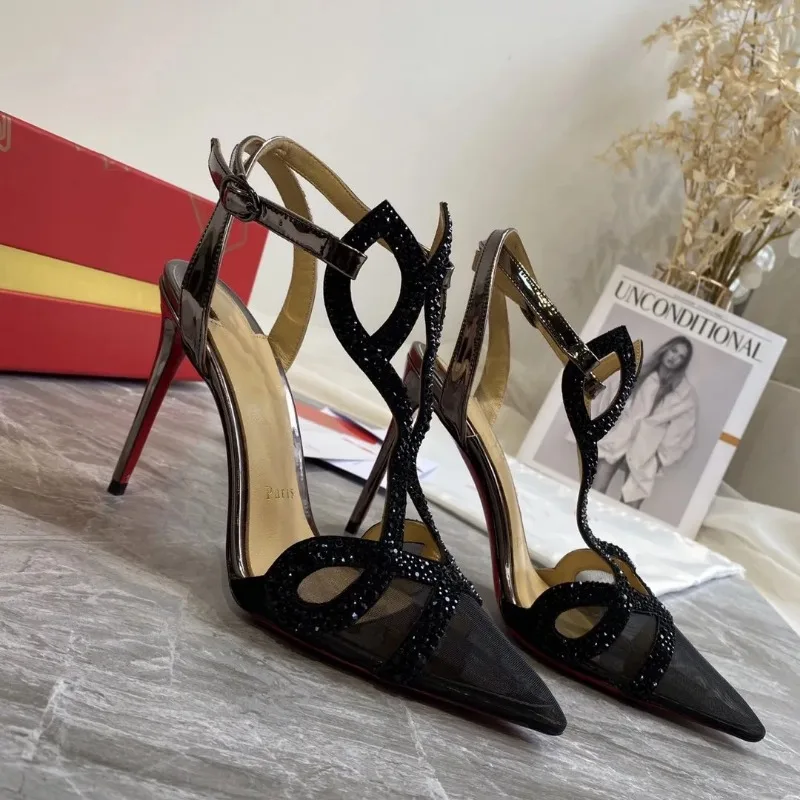 

Top Quality Womens High Heels Luxury Fashion Ladies Crystal Glisten Red Sole Shoes Classic Retro Designer 10cm High heel 0607HJ