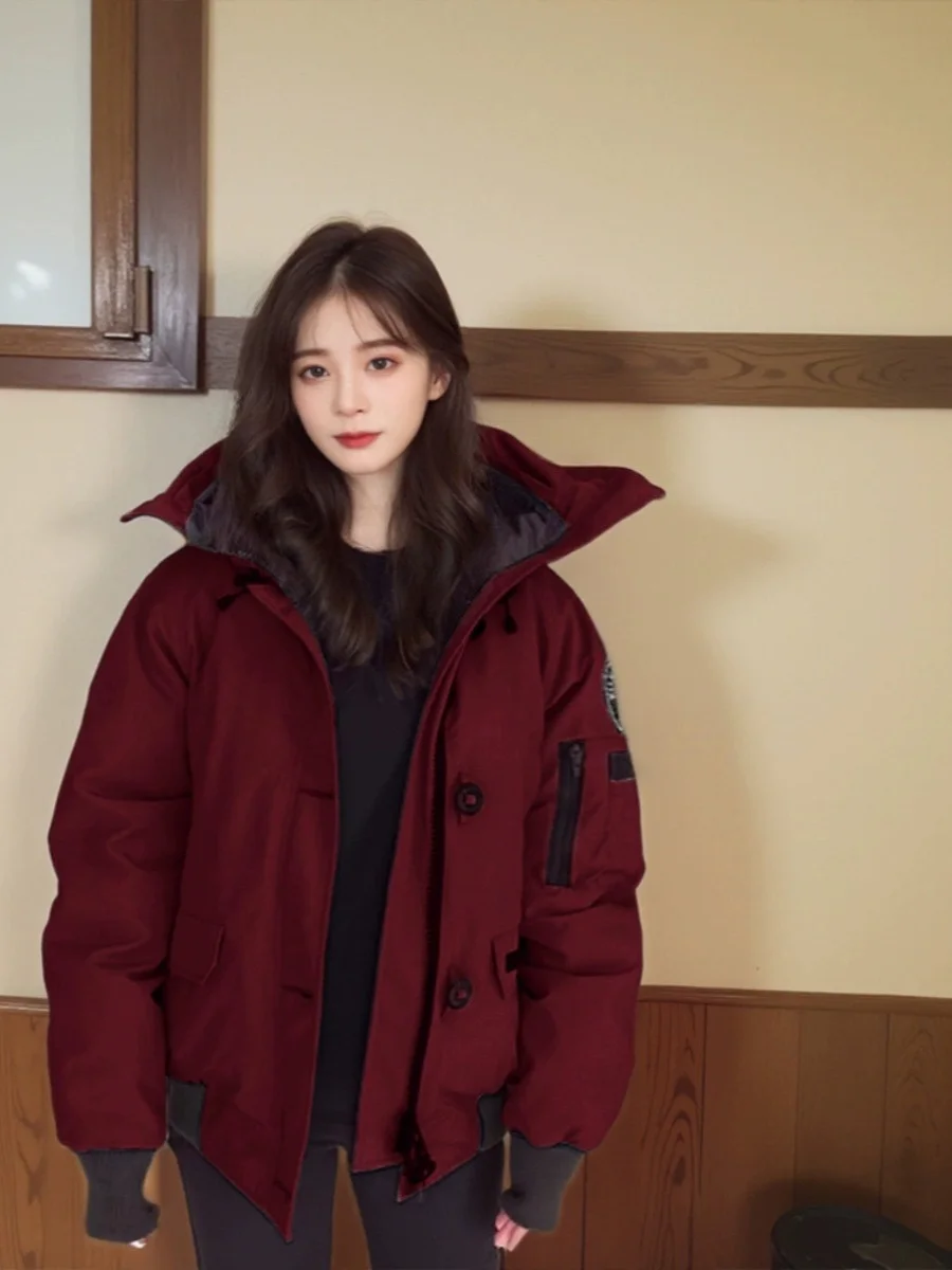 Kskkm Wine Red Down jacket Outerwear Women New Autumn and Winter French sle High-Grade Short Bread Cotton-padded jacket