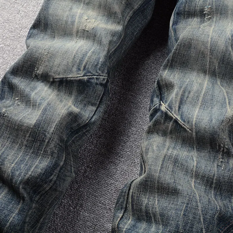 Fashion Designer Men Jeans High Quality Retro Wash Slim Fit Ripped Jeans Men Straight Vintage Trousers Casual Denim Pants Hombre
