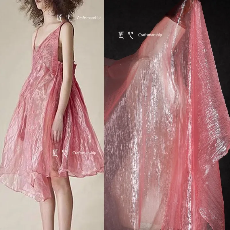 

Розовая нейлоновая ткань, прозрачная пряжа для платья, модный креативный модный дизайнерский материал для шитья своими руками оптом