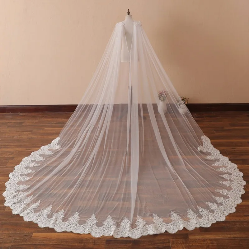 

Gorgeous Cape with Lace no Sequins Wedding Cape Cathedral Wedding Veil One Tier Tulle Veil
