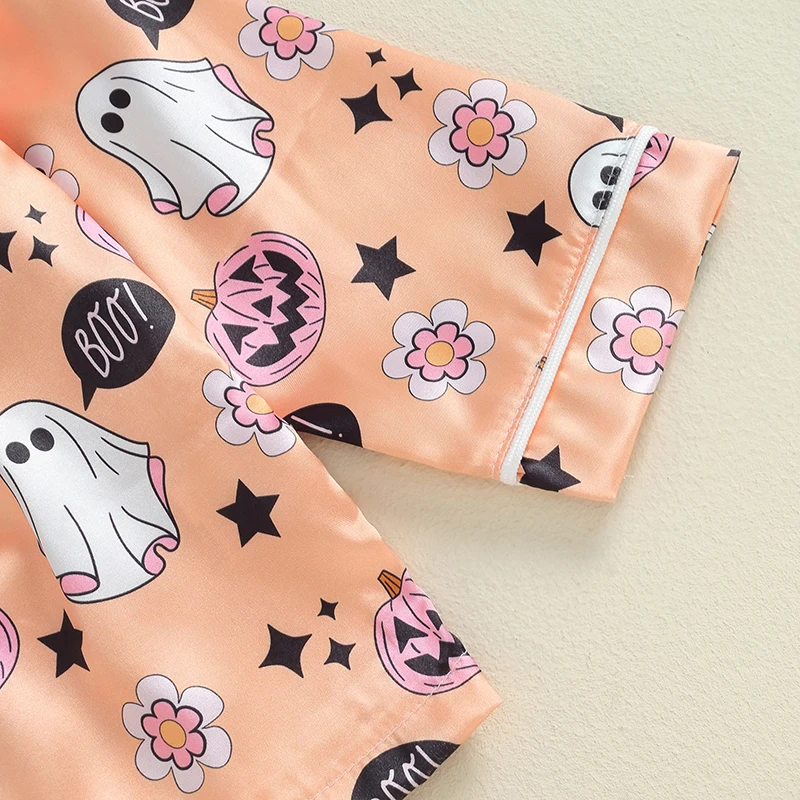 Женский атласный костюм с длинным рукавом VISgogo рубашка принтом Призрака и тыквы