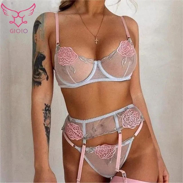 

GIOIO Sexy Lingerie Flower Embroidery Sexy Temptation 3-point Pajama Set Micro Bikini Extreme Wholesale Dropshiping Customize