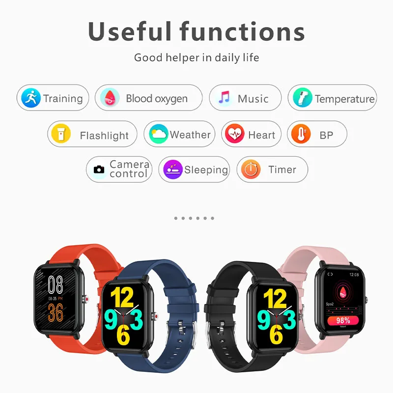 

1.7 Inch Smart Watch Men's Women's Body Temperature Heart Rate Smart Watch Full Touch Screen Fitness Sports Watch PK P8
