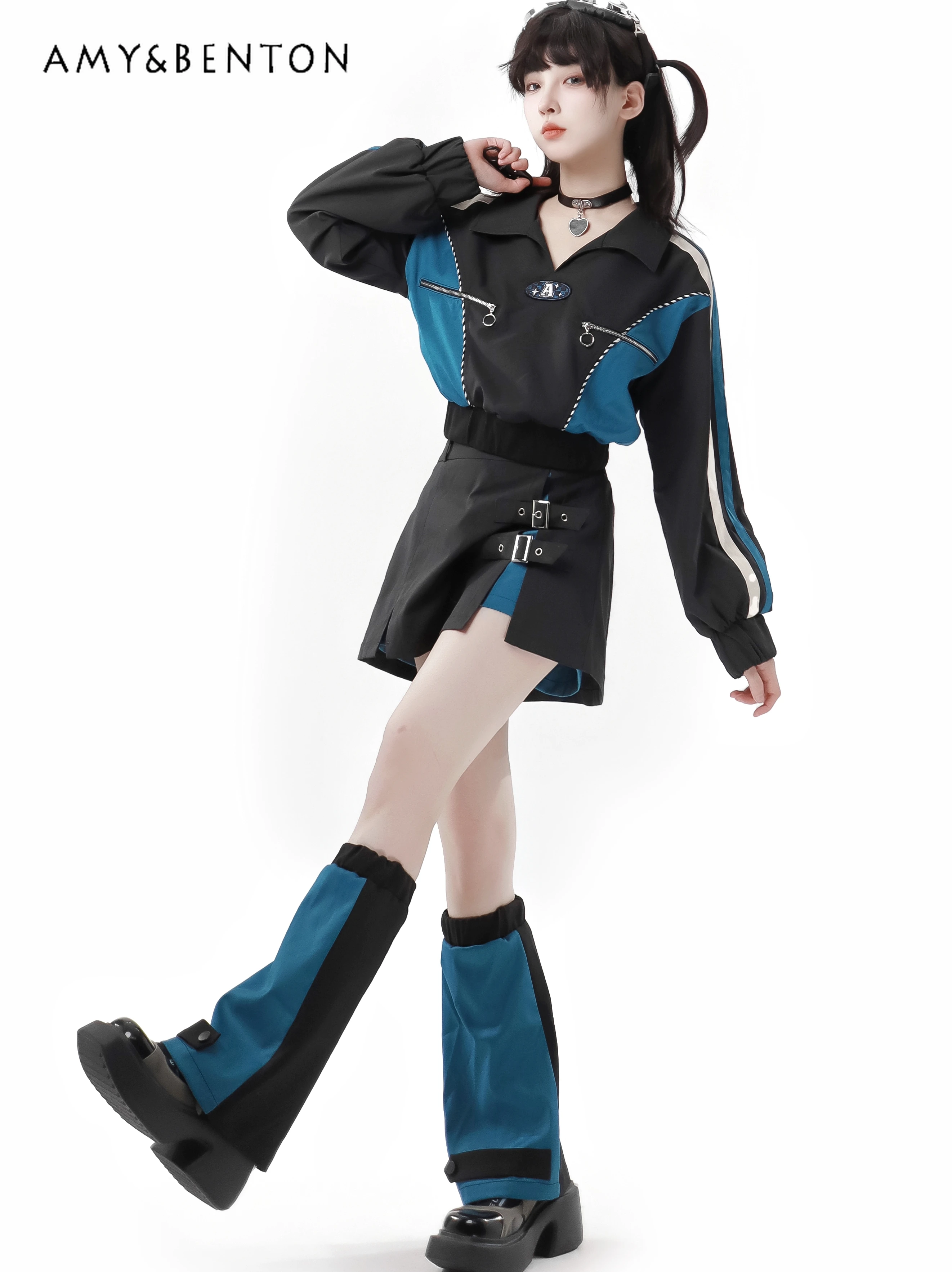 Комплект из двух предметов в стиле Харадзюку приталенный дизайнерский комплект