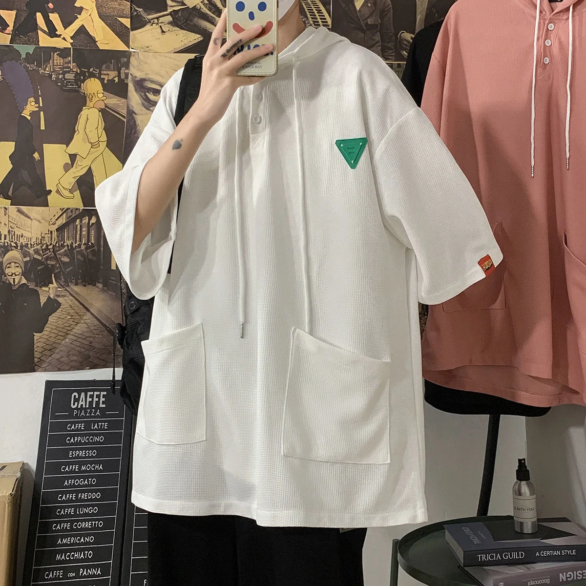 mens short sleeve hooded shirt