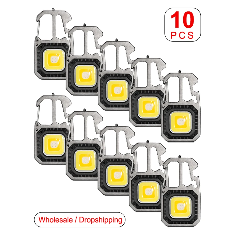 

10X LED Keychain Flashlight 800 Lumens COB Rechargeable Keychain Mini Torch LED Work Light With Bottle Opener Magnet For Camping