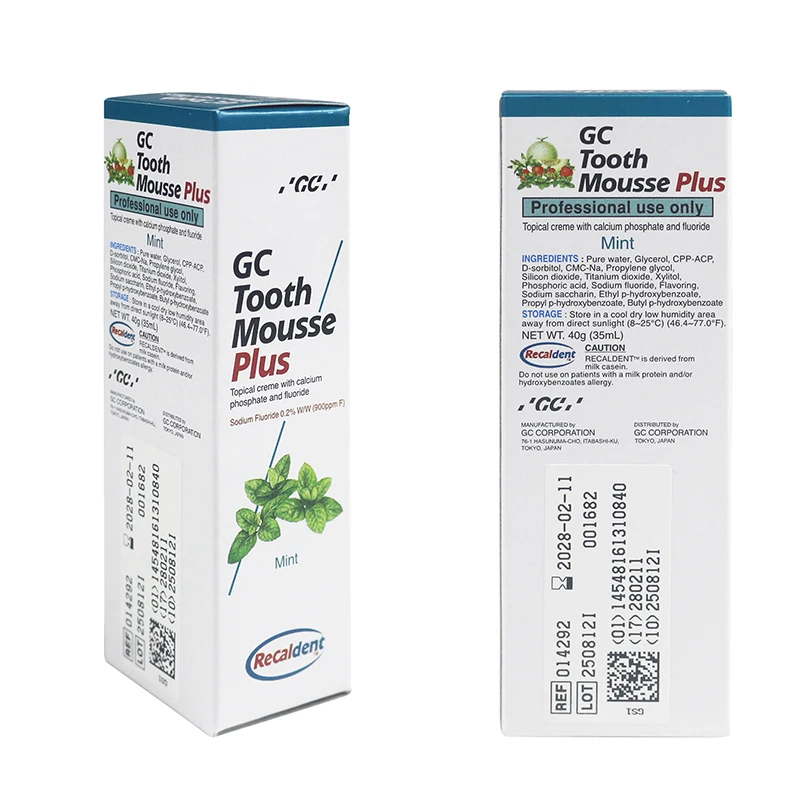 Фото GC Tooth Mousse Plus с мятным вкусом, с фтором, 40 г/тюбик/упаковка, крем для реминерализации зубной эмали №5
