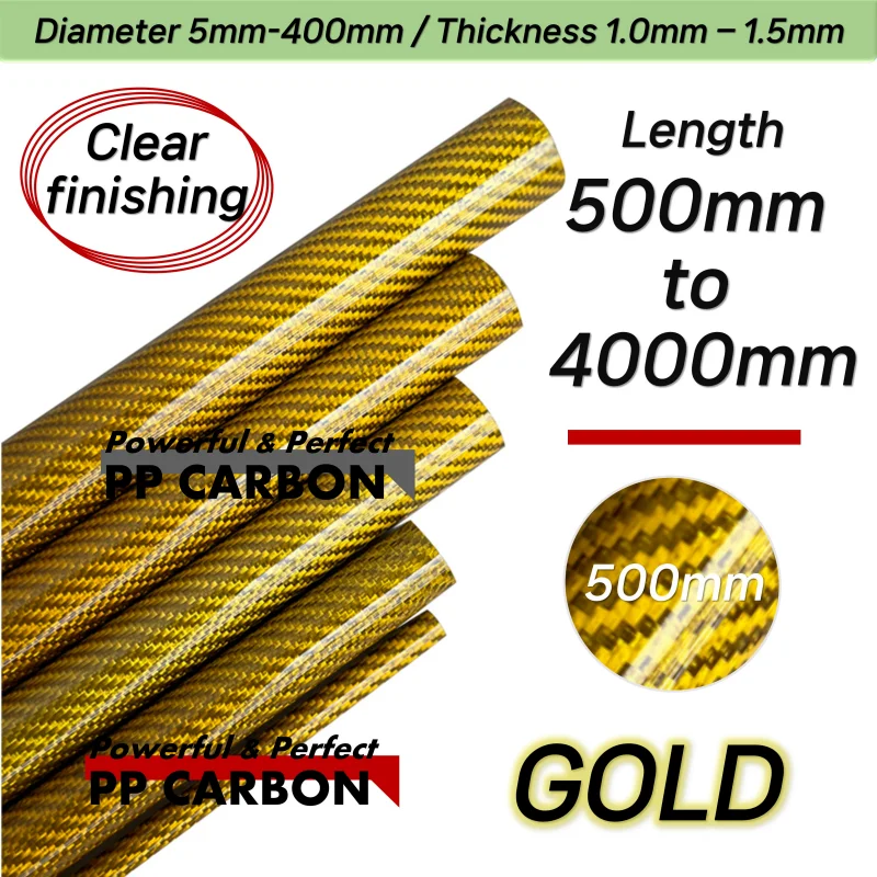 

GOLD ALL SIZE 6-30mm 500MM 2PCS Colorful Carbon Fiber Tube Glossy Twill Clear Finishing 3K Carbon Pipe for DIY Drone