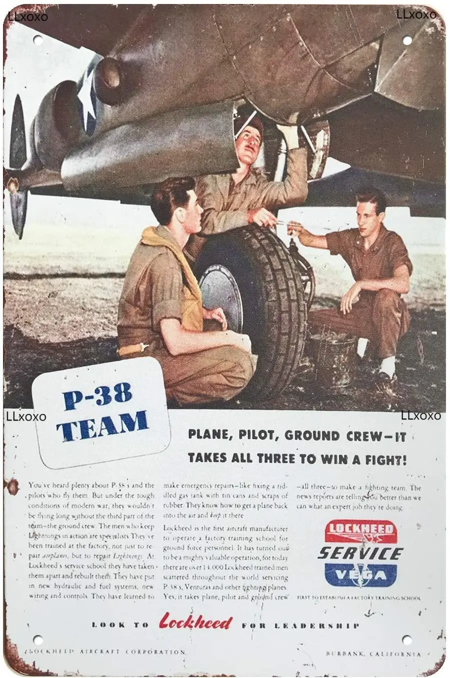

Wall Plaque 8X12 Inch 1944 WWII Lockheed P-38 Lightning Pilot Rustic Retro Metal Sign Man Cave Garage Tin Plate wall decor