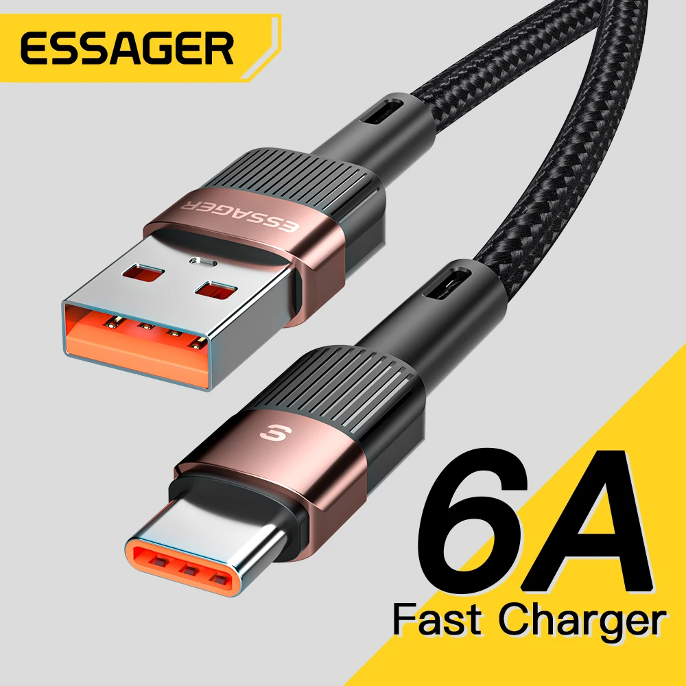 Essager 6A USB Type C Cable For Huawei P30 P40 Pro 66W Fast Charging Wire USB-C Charger Data Cord For Samsung S21 ultra S20 Poco