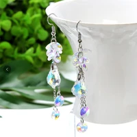 fashion colorful crystal bow knot pendant earrings for women pearls tassel fashion butterfly maple leaf drop ear clips jewelry