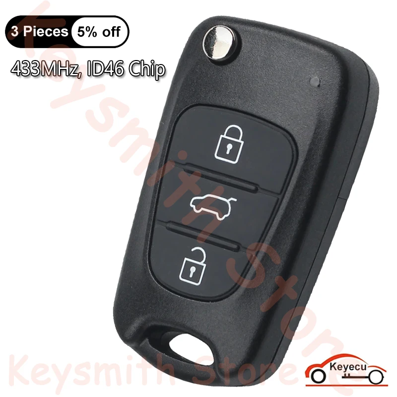 KEYECU 3 кнопки 433 МГц ID46 чип для Hyundai I30 IX35 Elantra Tucson Sonata NF автоматический флип пульт