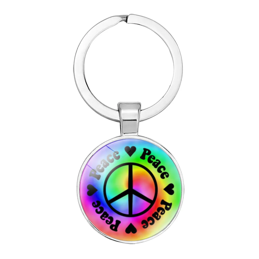 

New Accessories Peace Sign Dome Glass Keychain Metal Keyring Bag Pendant Pendant Small Gift