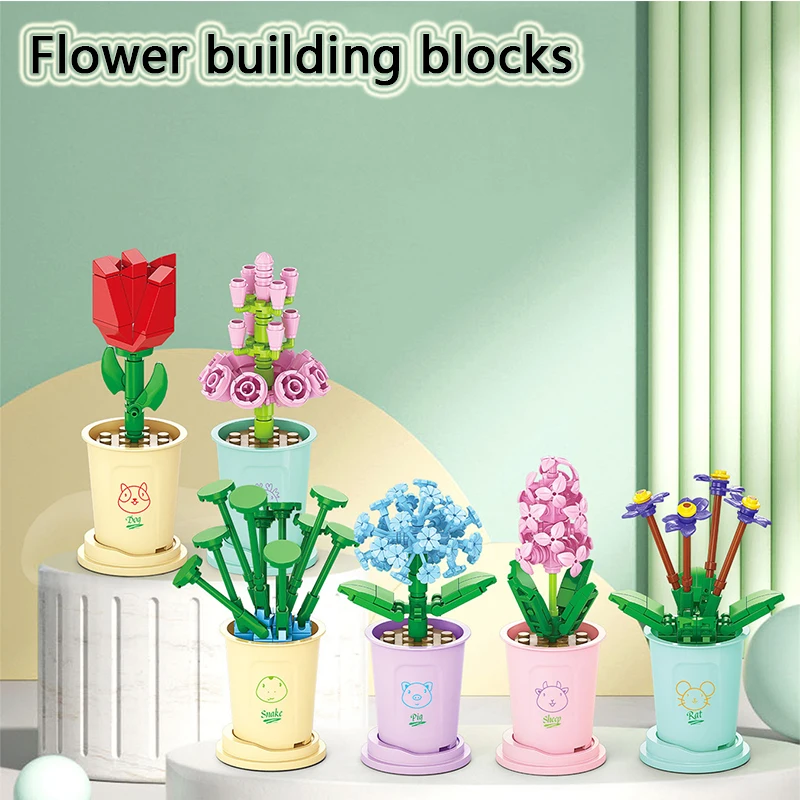 

Мини-конструктор «сделай сам», креативная модель растения в горшке, собранный строительный блок, детская игрушка, образовательный подарок для детей на день рождения