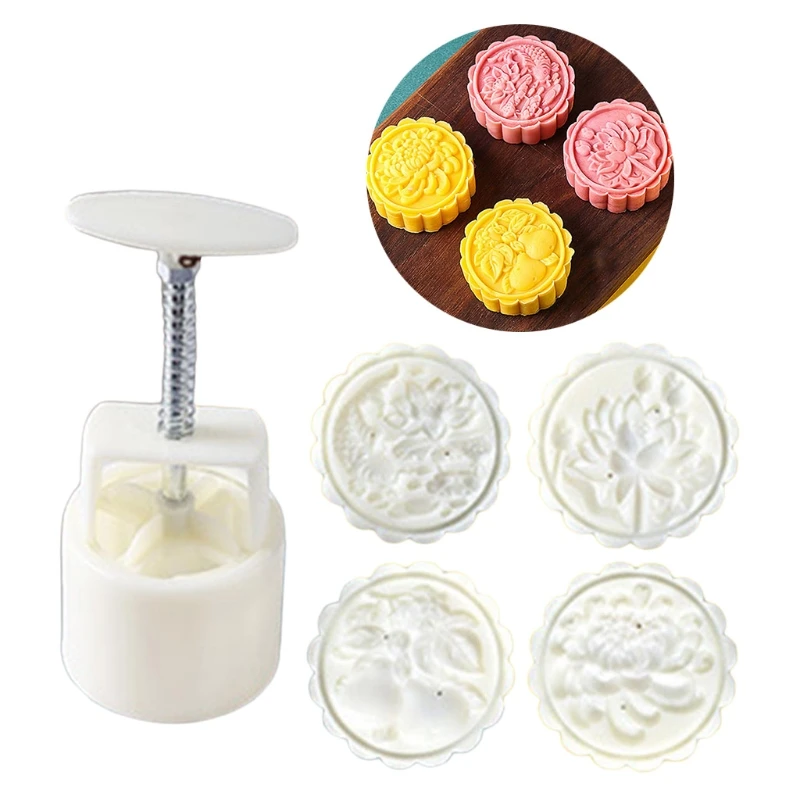 

Moon Cake Mould Flowers Fish Design Hand Pressure Fondant Decoration Mooncake Cutter for Baking DIY Mooncake Baking Tool