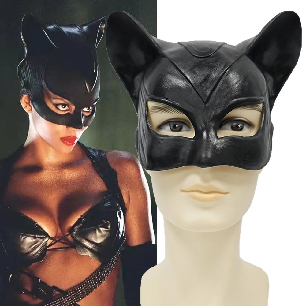 

Sexy Cat Selina Kyle Bruce Wayne Superhero Movie Cosplay Mask Girl Headgear Women Latex Helmet Halloween Costume Prop
