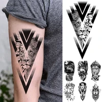 waterproof temporary tattoo sticker triangle geometric lion crown wolf tiger owl flash tatto women men arm body art fake tattoos
