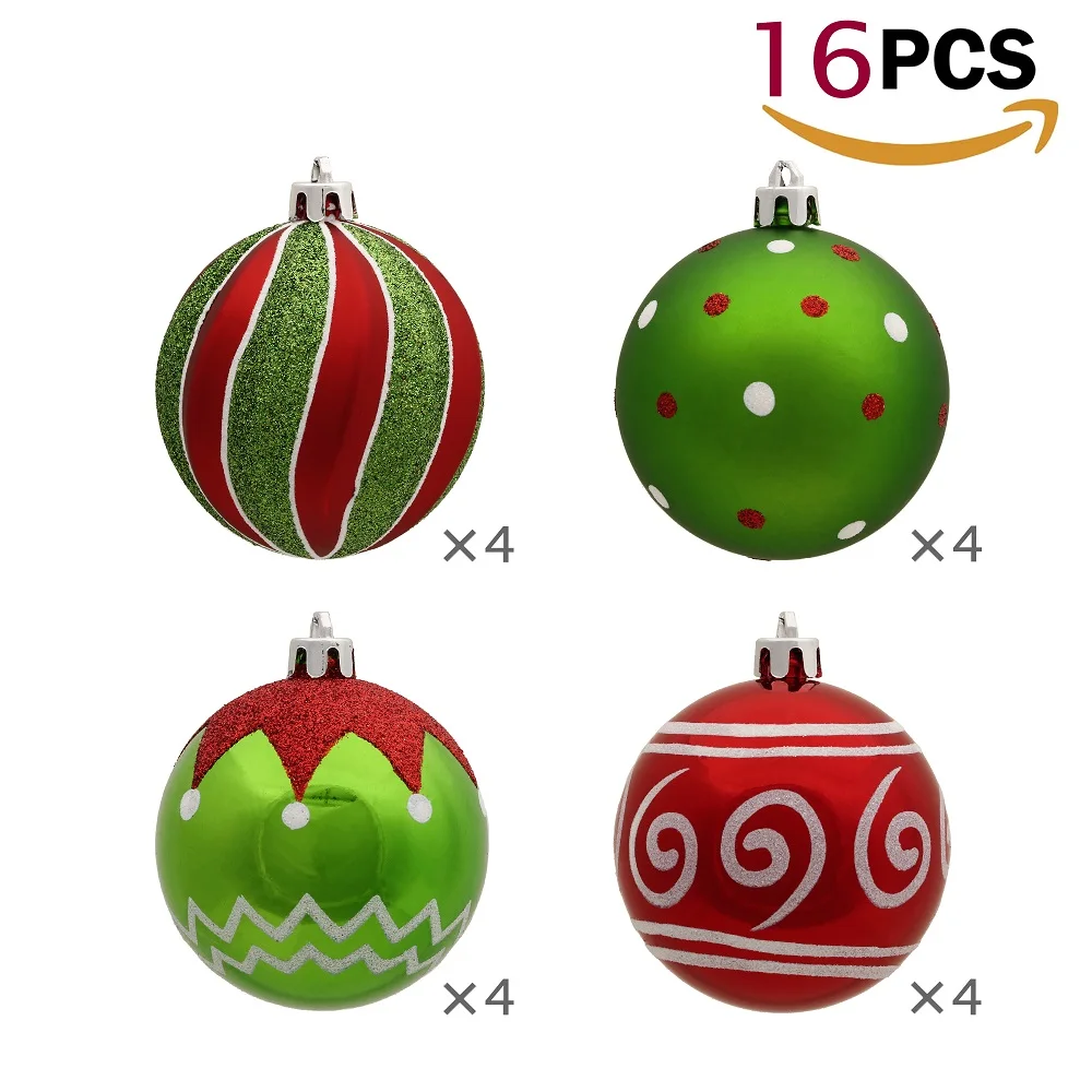 valery madelyn 16pcs 8cm christmas ball ornament red white christmas tree hanging bauble decorations pendant for home new year free global shipping