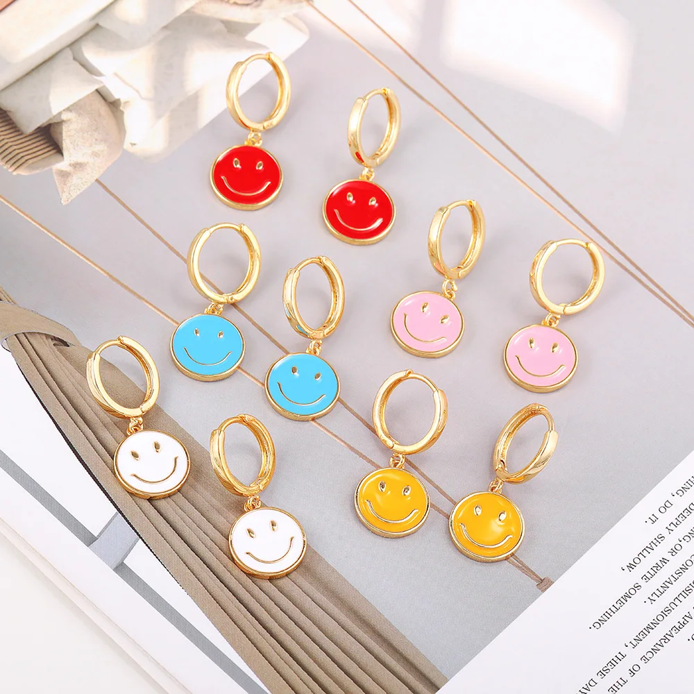 

Ins Vintage Fashion Happy Smiling Face Pendant Earrings For Women Girls Colorful Round Smiley Drop Dangle Earring Gift Jewelry