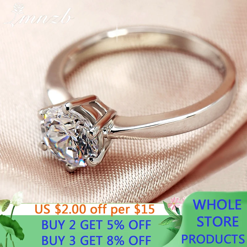 

LMNZB With Credentials Tibetan Silver Ring 1.0ct/2.0ct Imitation Diamond Engagement Wedding Bands For Women Gift Jewelry LR023