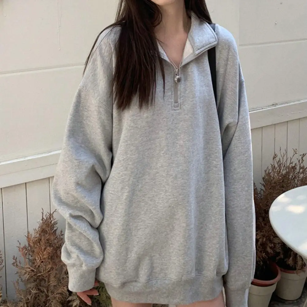 

Trendy Skin-Touch Korean Style Autumn Long Sleeve Loose Pullover Sweatshirt Mid-length Thick Pullover Top Daily Clothing