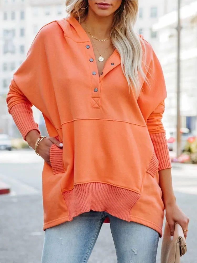 Повседневная свободная однотонная женская толстовка модная осенне-зимняя с