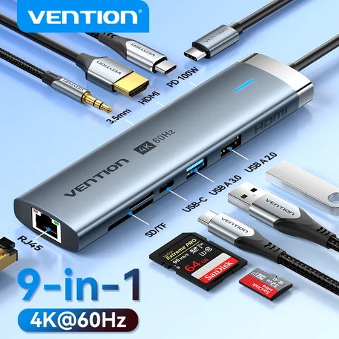 Vention 4K60Hz USB C HUB HDMI-адаптер типа C к RJ45 Ethernet USB3.0 PD100W SD и TF для ноутбука MacBook Pro Док-станция USB-концентратор
