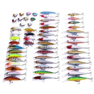 

56pcs/set Mixed Bass Fishing Lures Kit Topwater Minnow Wobblers Crankbait Hard Bait Tackle Artificial Fishing Lure Set