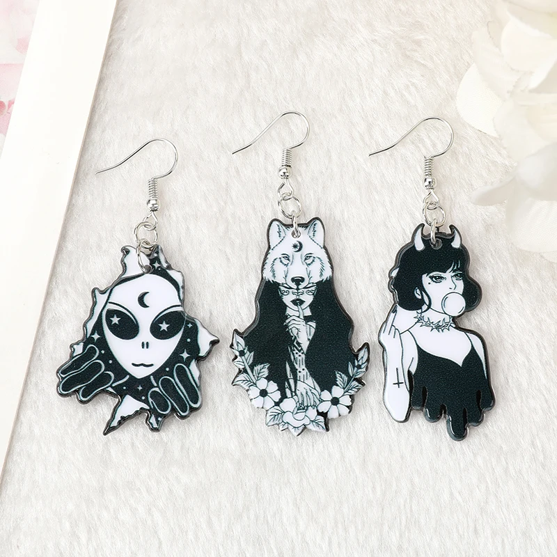 

1 Pair Alien Drop Earrings Creative Acrylic Bad Girl Devil For Woman Jewelry Holiday Gifts