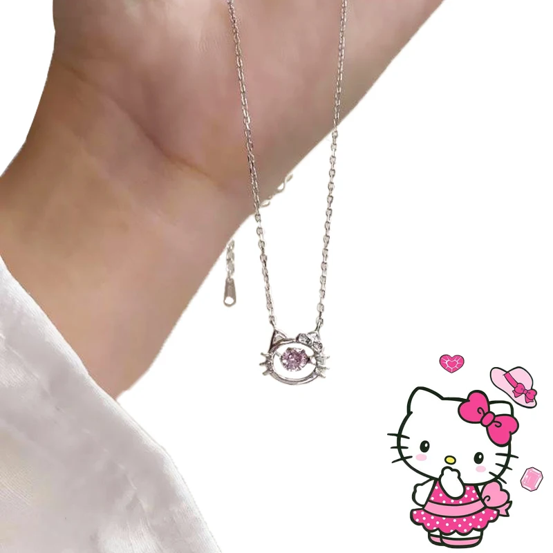 

Kawaii Hello Kitty Necklace 2022 Cartoon Kitten Crystal Necklace Pendant Jewelry Ornament Hello Kitty Rhinestone Clavicle Chain