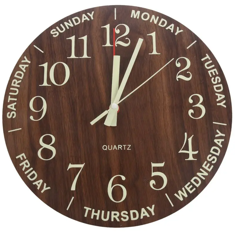 

12 Inch Luminous Wall Clock Wood Silent Light In Dark Night Nordic Fashion Wall Clock Non Ticking Clock With Night Light