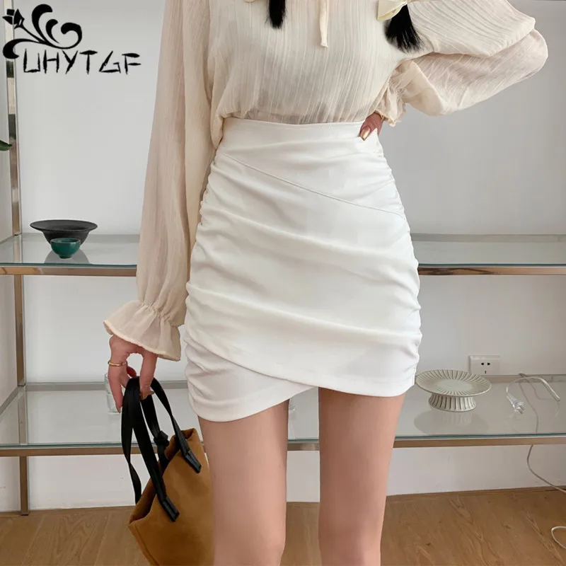 

Юбка UHYTGF женская с завышенной талией, плиссированная Асимметричная облегающая трапециевидная юбка с запахом на ягодицах, лето 2023