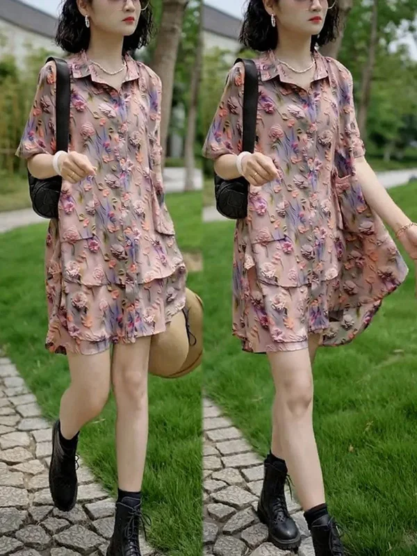 Модные топы-поло с цветочным принтом больших размеров и короткими рукавами шорты