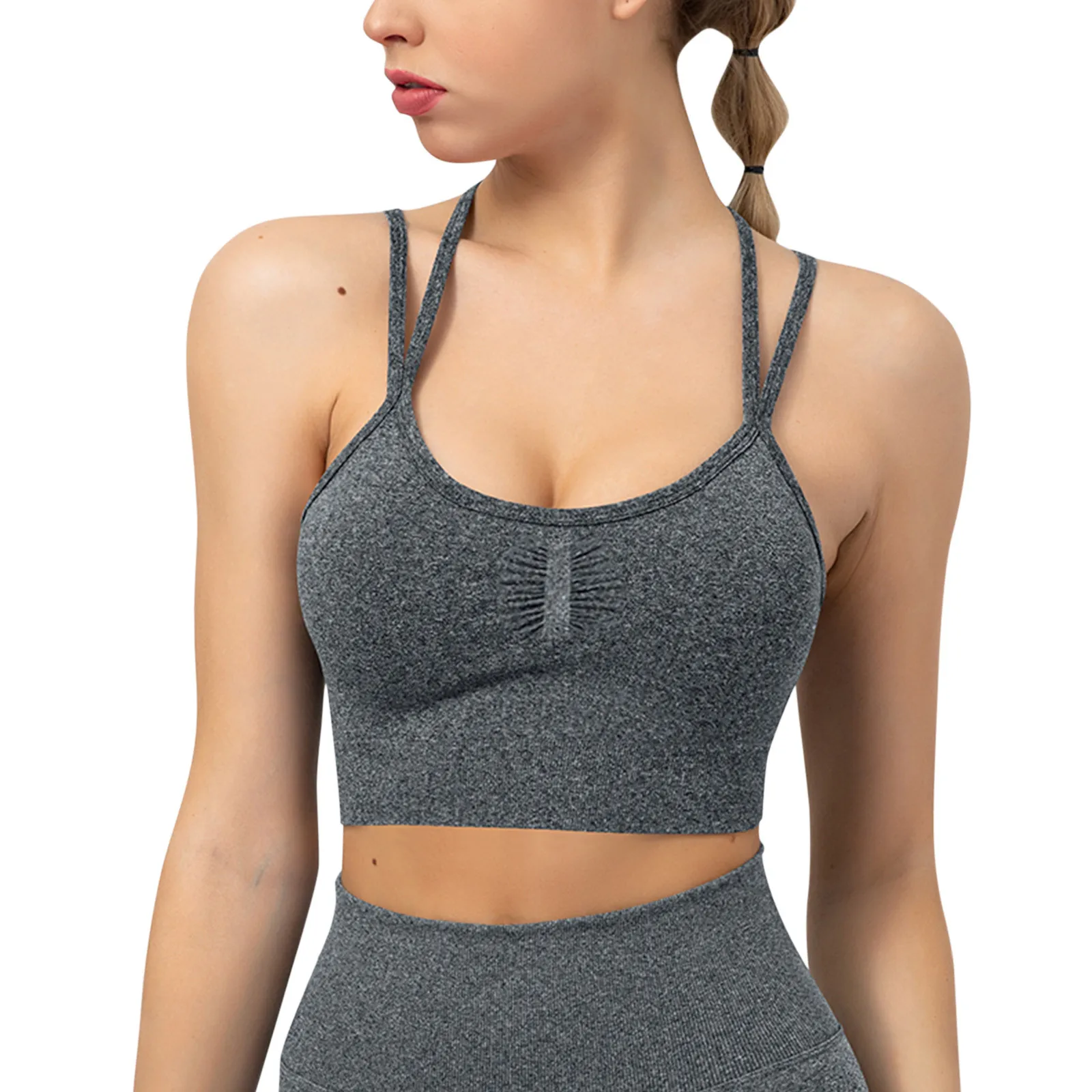 

Бюстгальтер женский спортивный Быстросохнущий бесшовный с перекрестными лямками, 2022