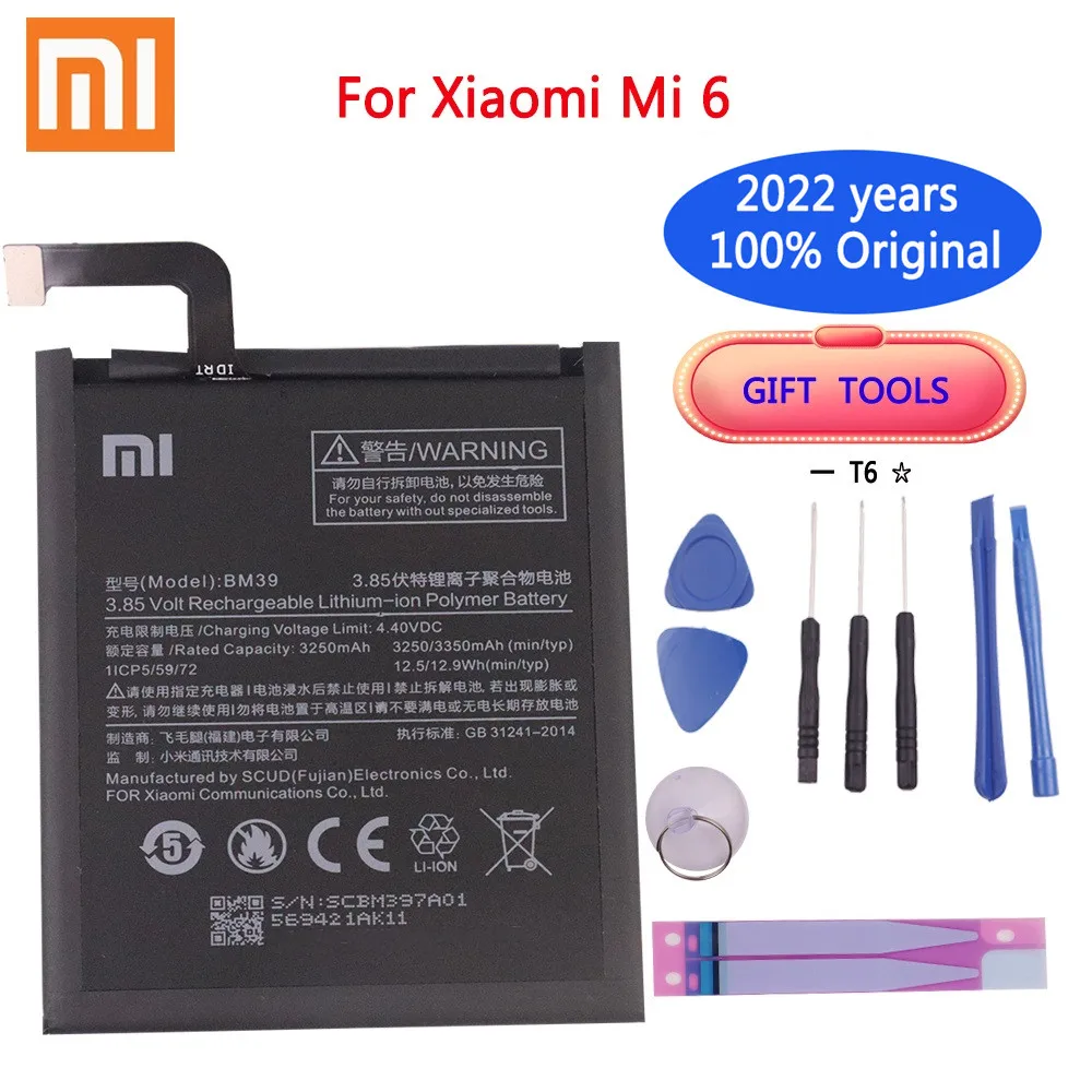 2022 год, новый оригинальный аккумулятор для телефона Xiao Mi BM39 для Xiaomi Mi 6 Mi6 3250 мАч, высококачественный аккумулятор для телефона, бесплатные инструменты