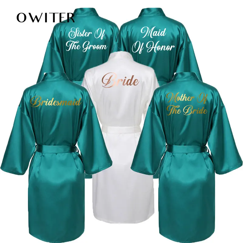 

Зеленый атласный шелковый халат для невесты, свадебный наряд для подружки невесты, Свадебный халат, шлепанцы с золотым принтом