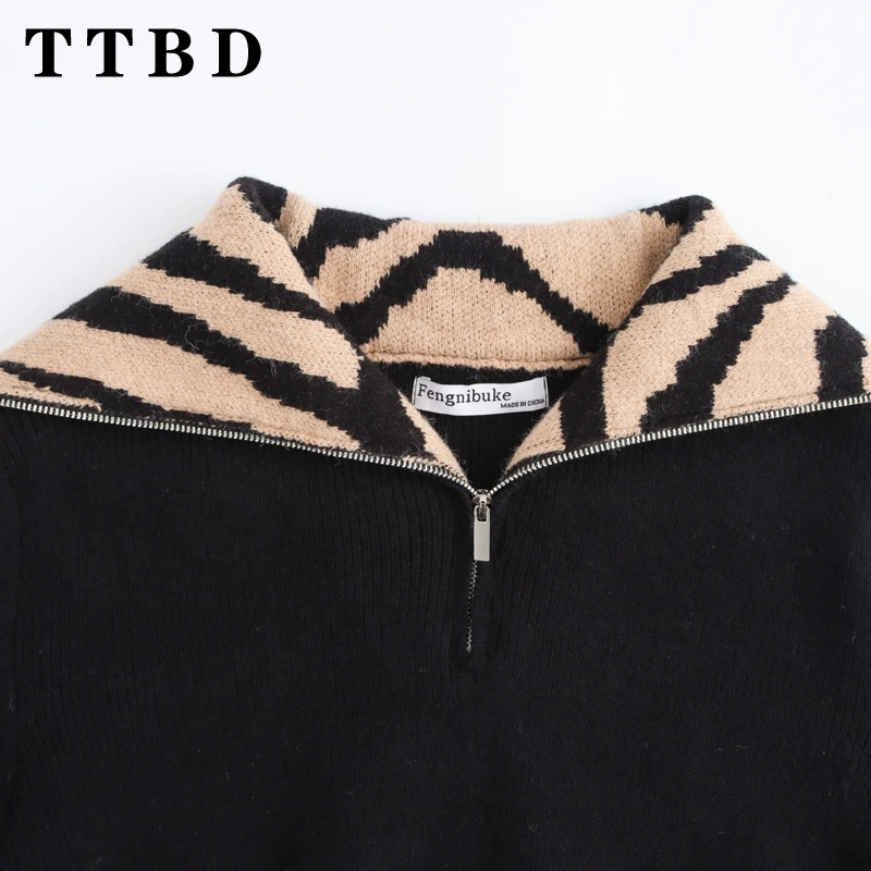 TTBD 2024 осенний новый женский модный вязаный свитер с длинными рукавами топ