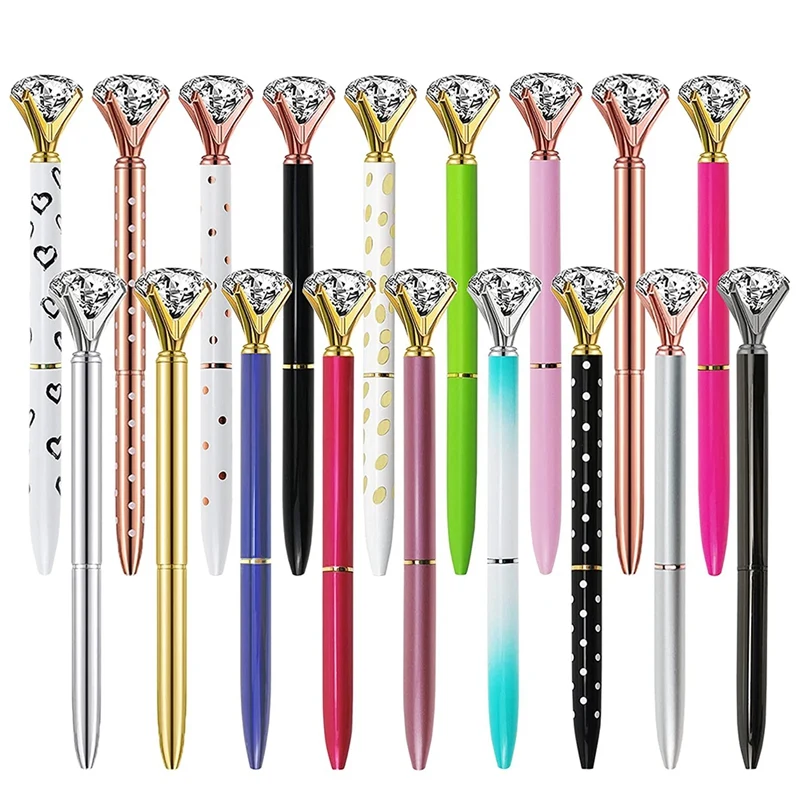 

18 Pcs Diamond Pen Rhinestones Black Ink Pens Bling Crystal Metal Ballpoint Pen For Wedding Birthday Home School Office