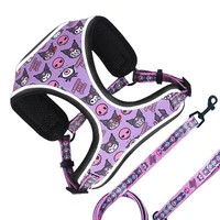 reflective dog harness cartoon adjustable soft walking leash set puppy cat quick release vest harnes for small medium dog