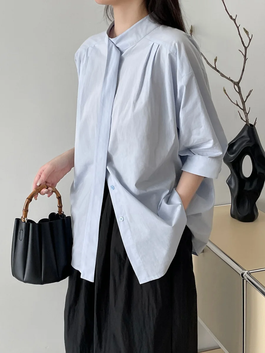 Белая рубашка с воротником-стойкой и рукавом лентой женские модные брендовые