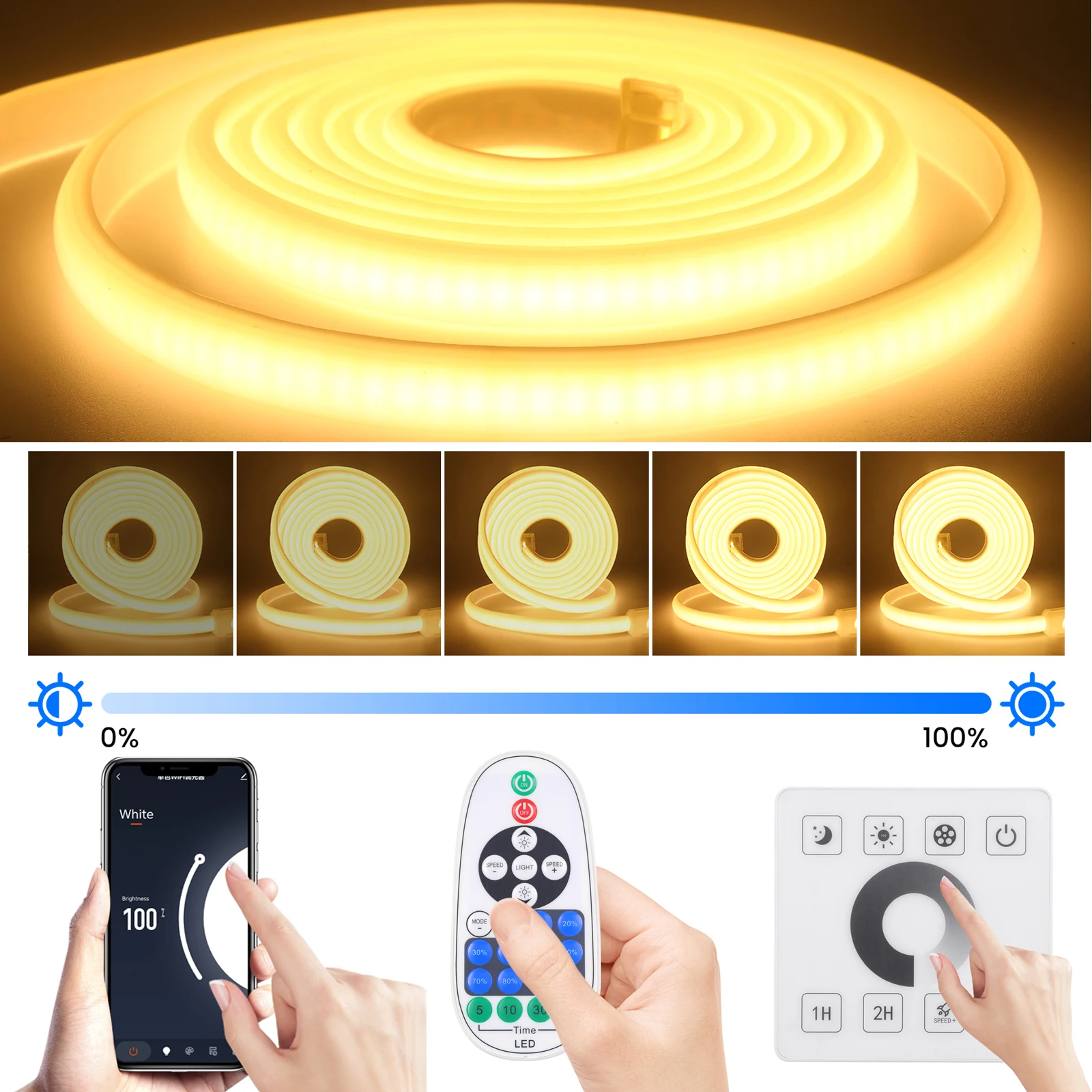 Светодиодная лента Tuya APP Bluetooth COB 220 В с регулируемой яркостью 288 светодиодов/м RA90