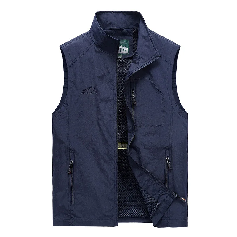 

Spring Summer Vest Men Outdoor Casual Thin Stand Collar Waistcoat Large Size M-6XL Fishing Quick Drying Vest Sleeveless Jacket