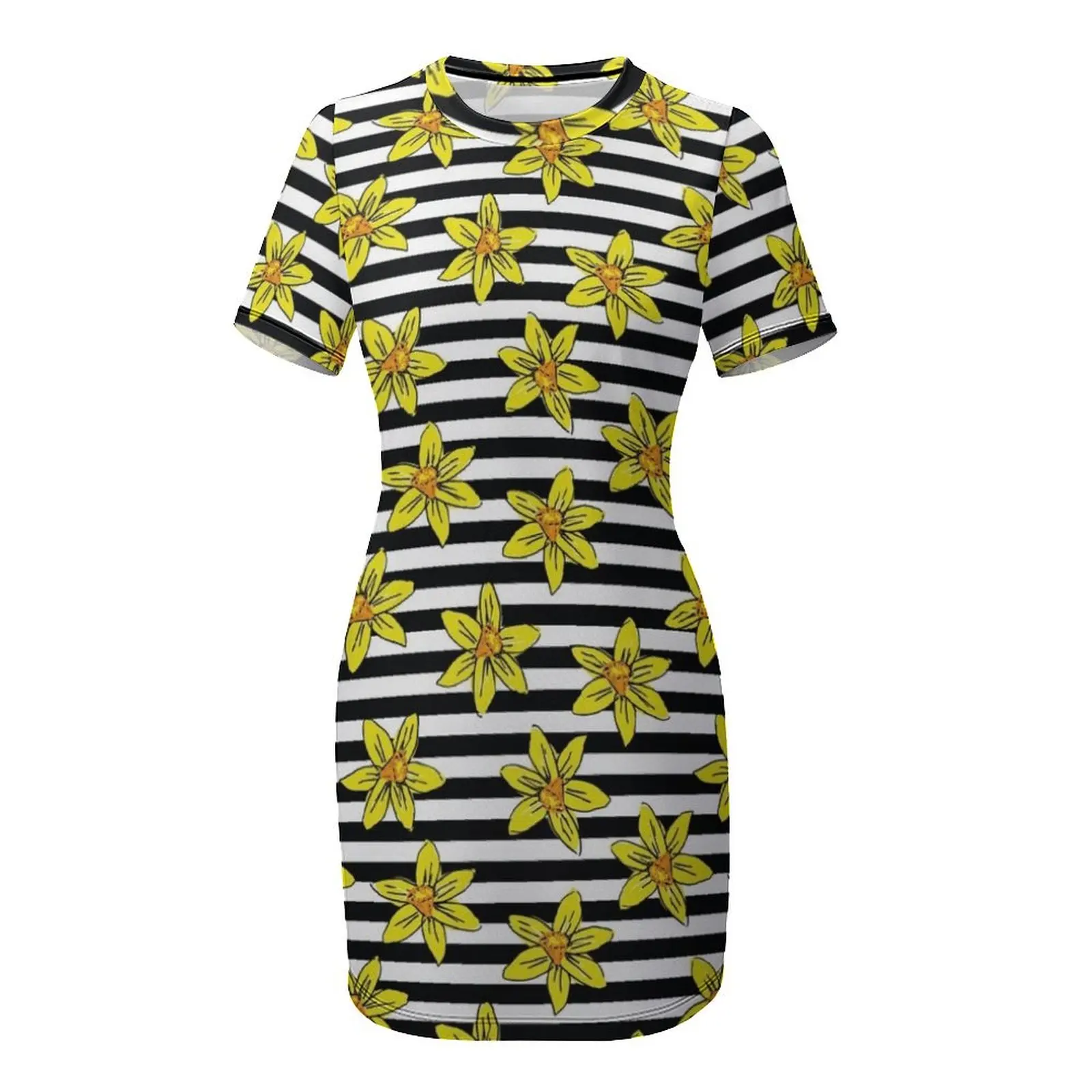 Платье с короткими рукавами и цветочным принтом в полоску зебры элегантное