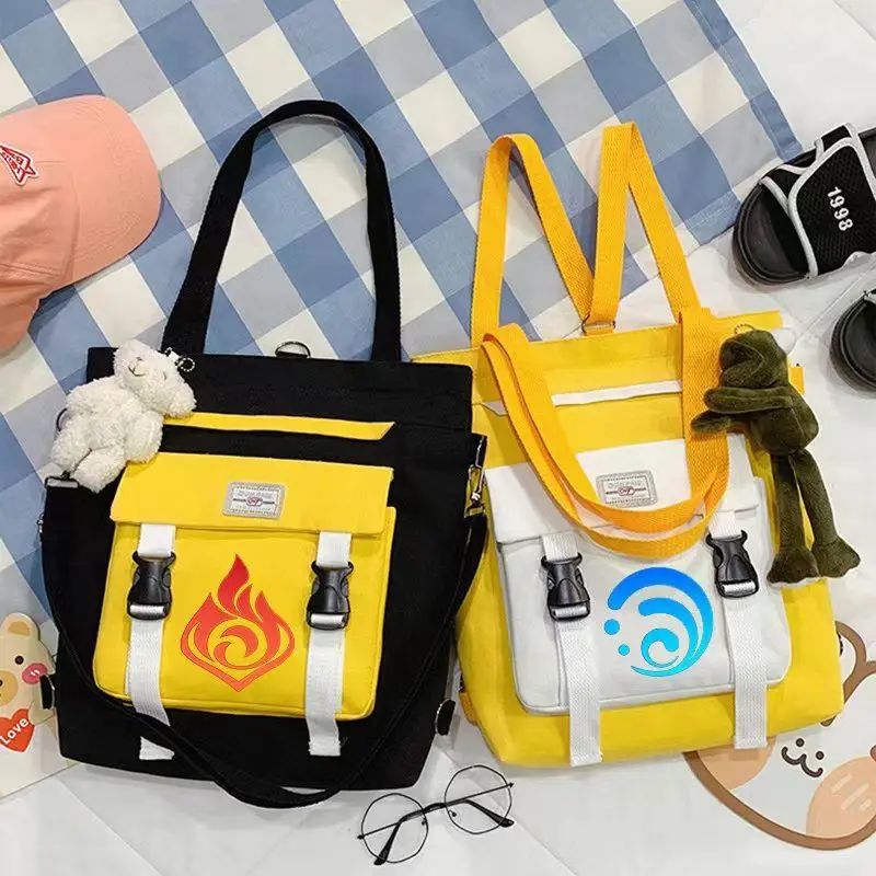 

Genshin Impact Merch на одно плечо видение унисекс Anemo электроcyro Pyro Hydro сумка студенческая школьная сумка-мессенджер холщовая