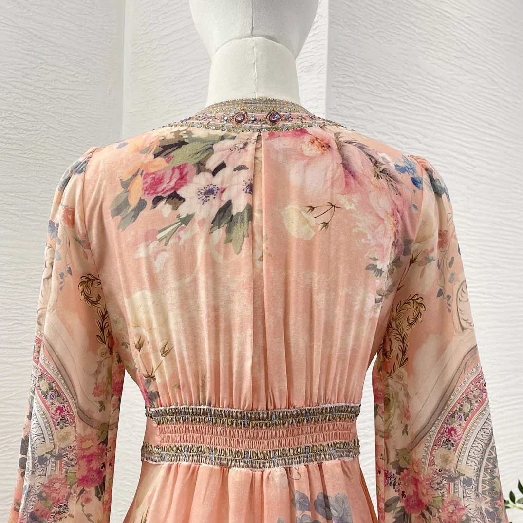 Женское плиссированное платье средней длины элегантное розовое шелковое с