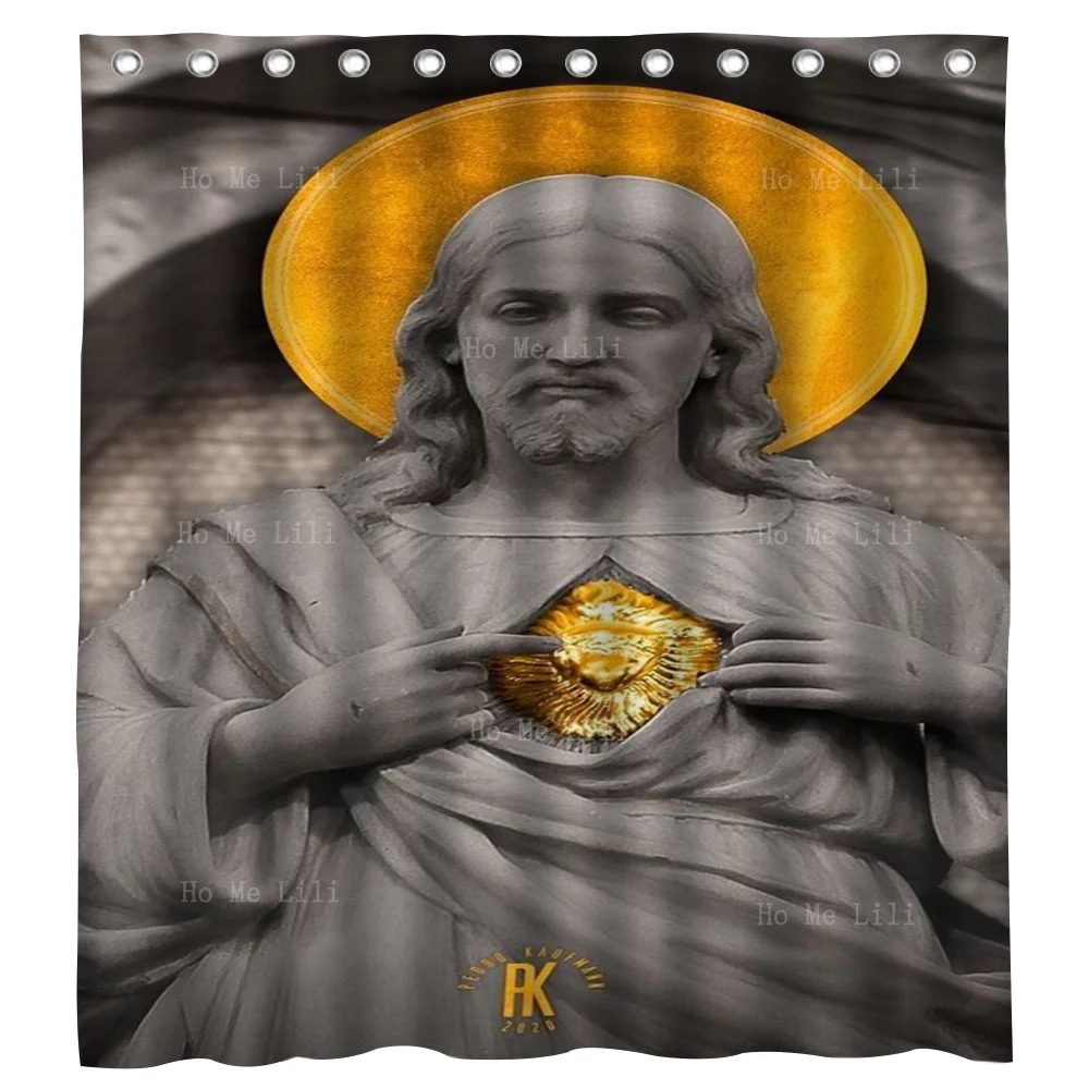 

Catholics Believe In Religious Art Jesus Points To The Sacred Heart On His Chest Shower Curtain By Ho Me Lili For Bathroom Decor